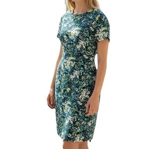 CREATIVE COMMUNE Cut-Out‎ Shift Dress Green Floral Short Sleeve Women's Medium